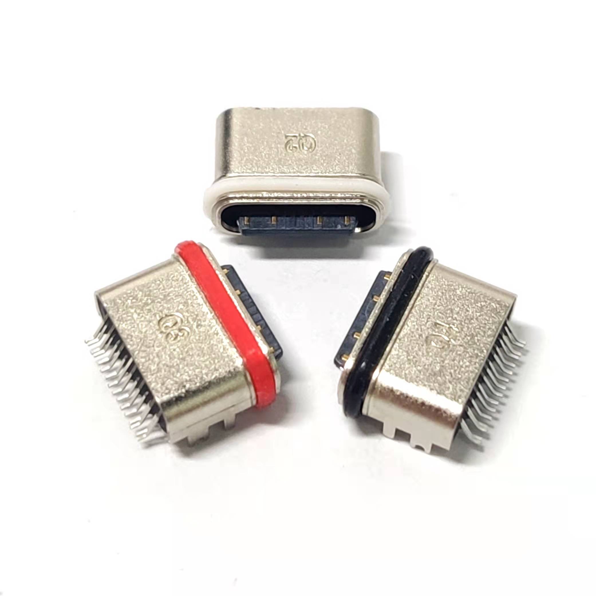 TYPE-C 16P防水母座 板上四腳帶柱 U型口粉末冶金