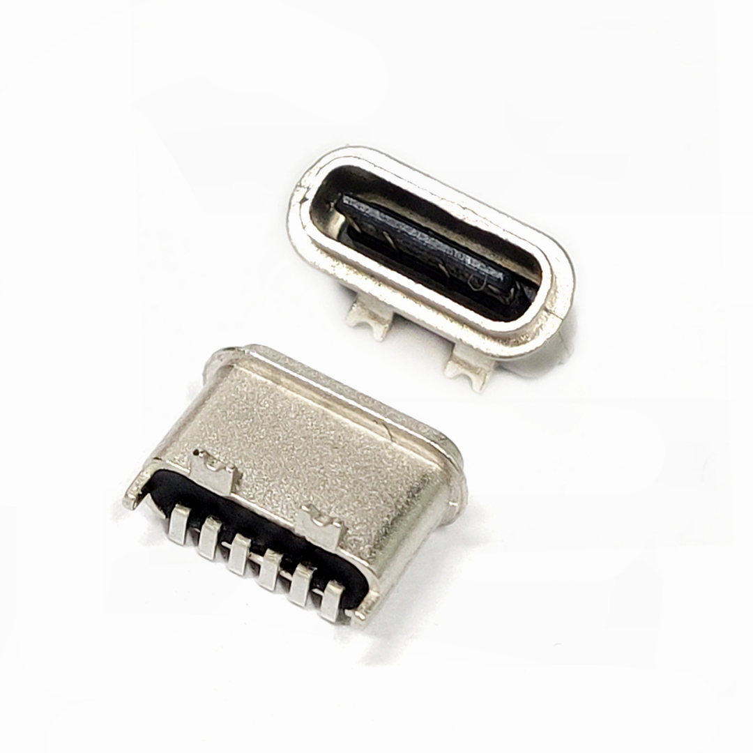 TYPE-C 6P防水母座 180度立貼短體6.8H 粉末冶金外殼