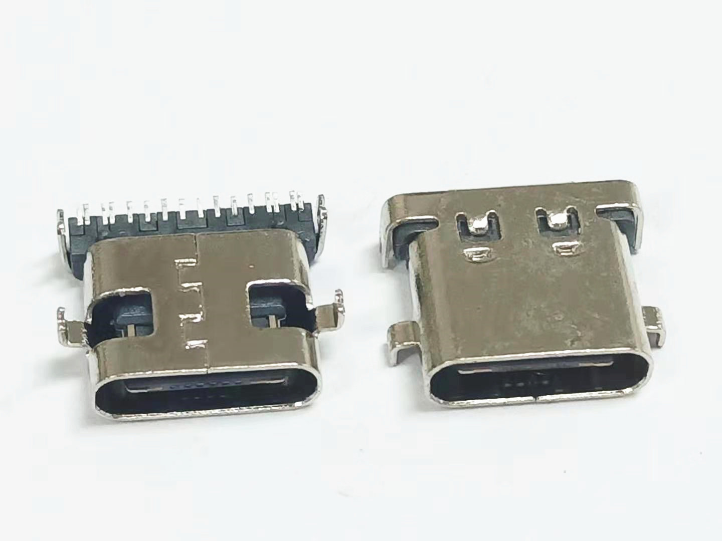 TYPE C 16P母座 沉板四腳插板 魚叉腳 SMT 尾部加寬 帶彈
