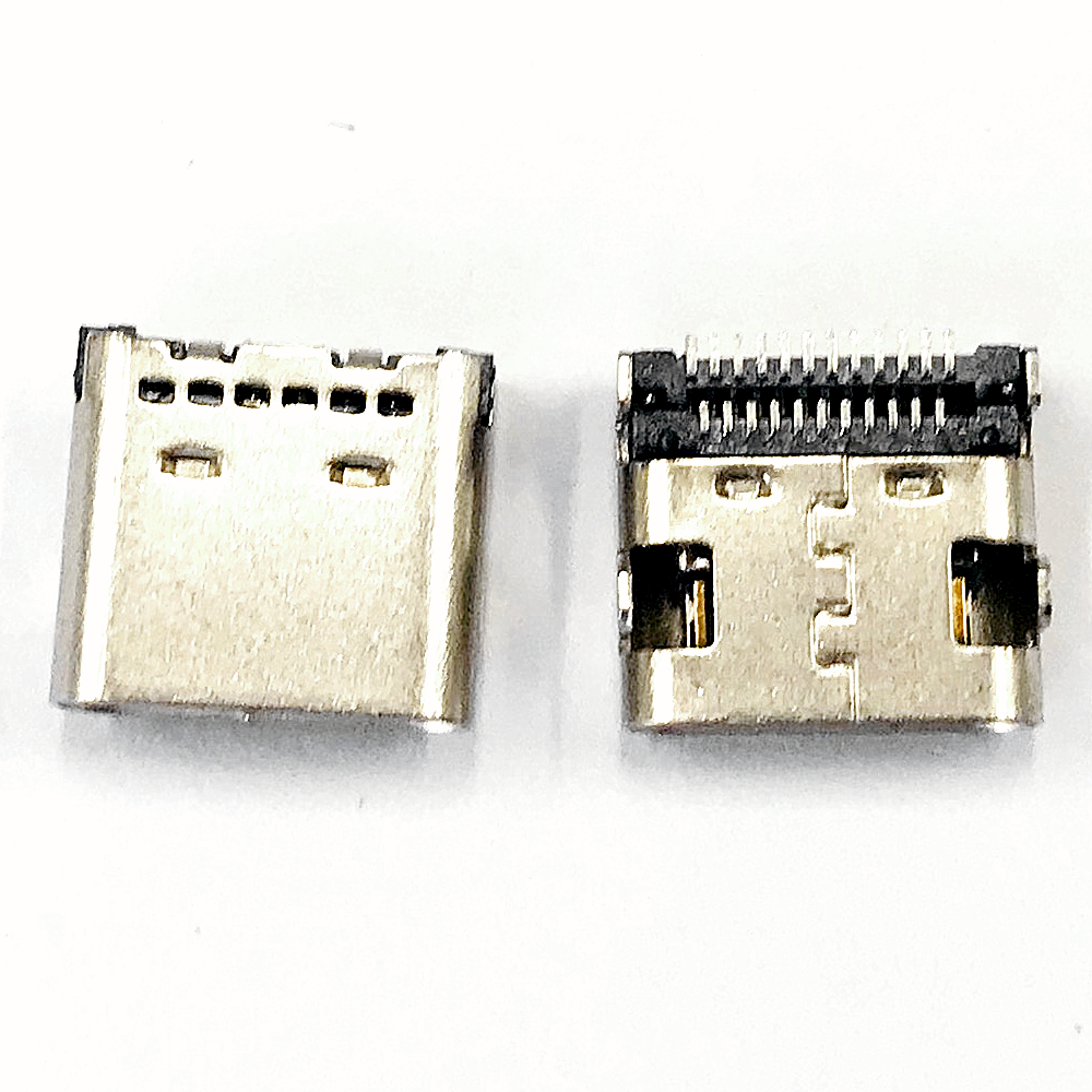 TYPE C 24P母座 板上四腳插板 雙排SMT 六孔