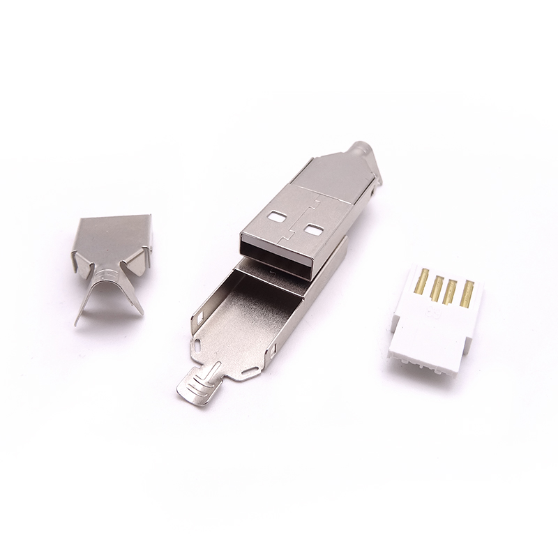 USB 2.0公頭 三件式焊線式公頭 上下殼 帶線夾白膠