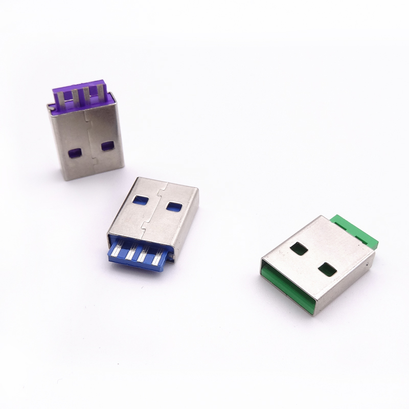 USB 2.0公頭 短體焊線式公頭 彩色膠芯 窄端子膠芯