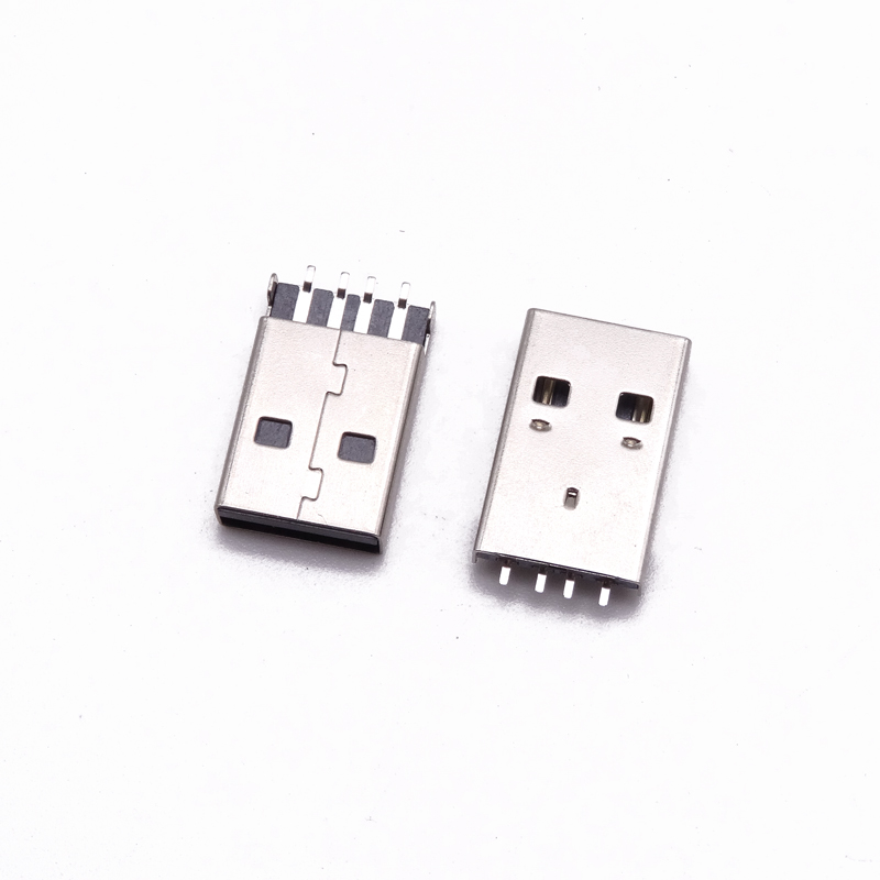 USB 2.0公頭 沉板180度貼片 彎腳插板 LCP黑膠