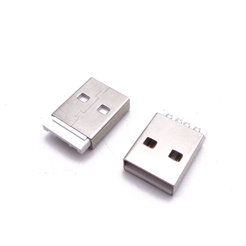 USB 2.0公頭 短體焊線式 帶臺階 卡點 白膠
