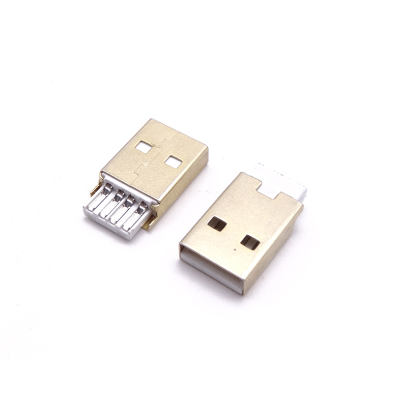 USB 2.0公頭 A公焊線式 窄邊膠芯 4P焊線 外殼鍍金