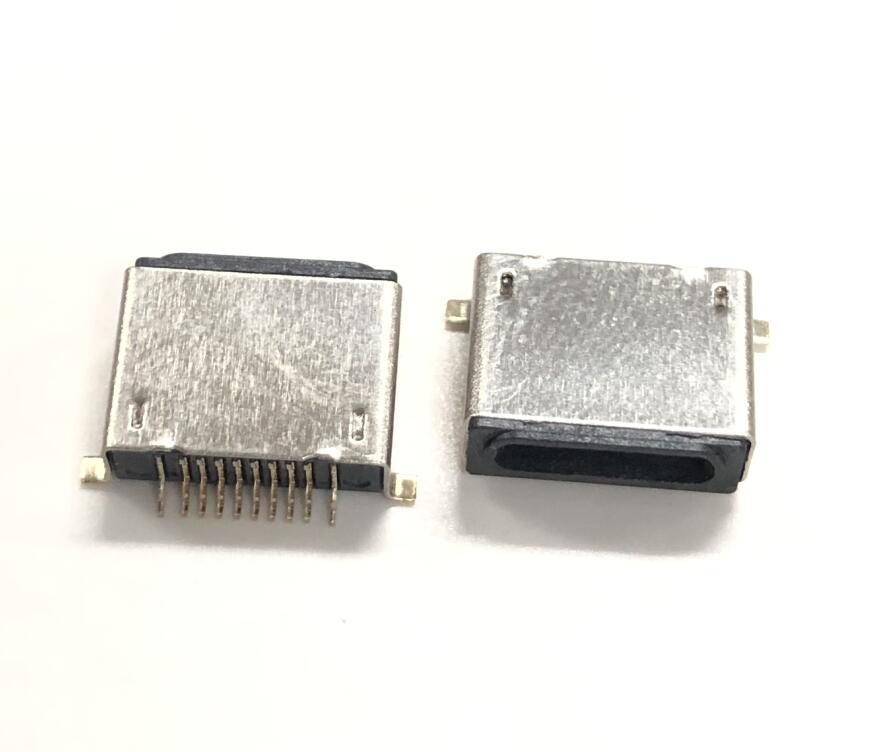 蘋果10P母座 板上前插后貼SMT 全包黑膠