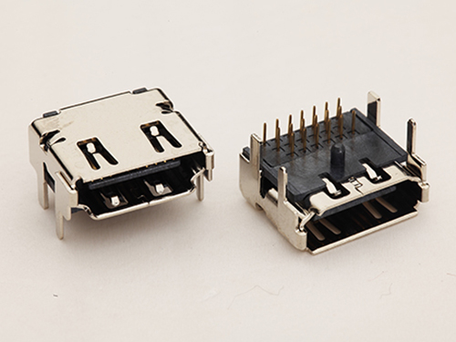 HDMI A型19P母座 90度板上四腳插板+三排針DIP 中間定位柱