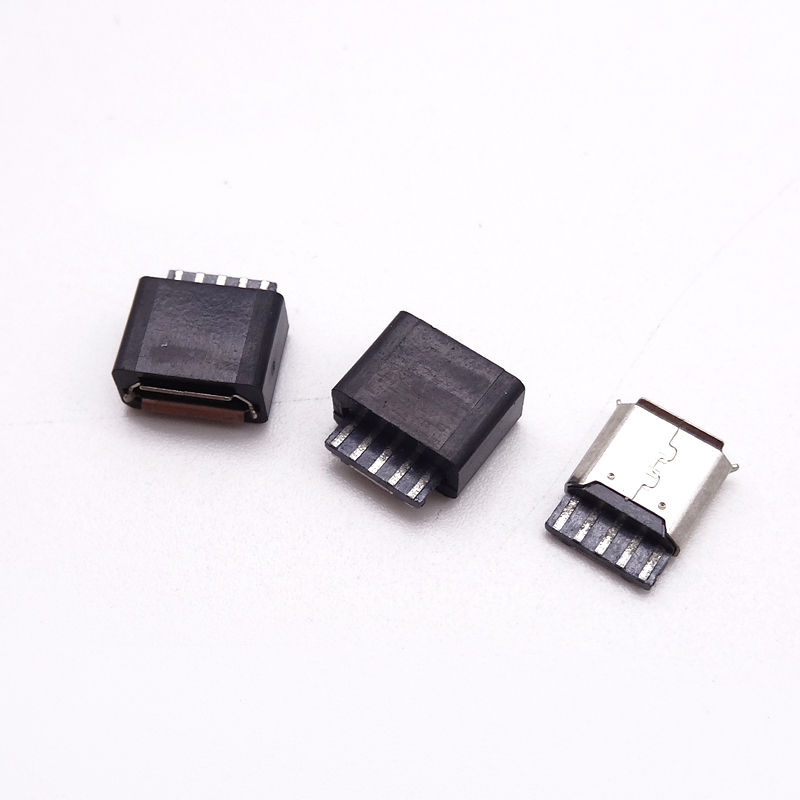 MICRO USB 5P母座 焊線式前五后五 帶護(hù)套卷邊