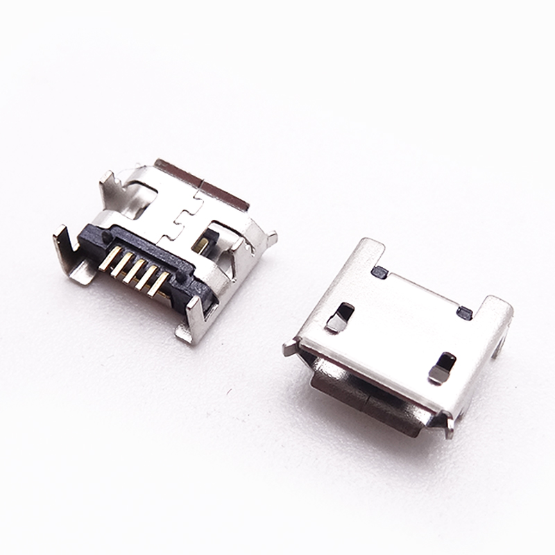 MICRO USB 5P母座 7.2四腳插板 針加長0.75 有柱卷邊