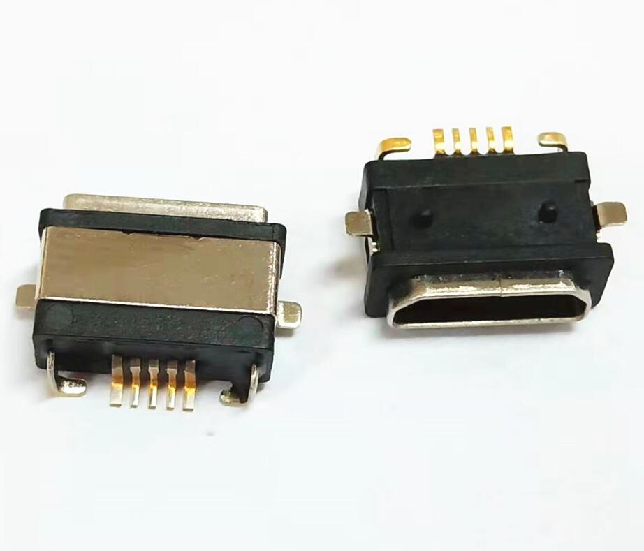 MICRO USB 5P防水母座  板上四腳全貼 大電流母座 有柱