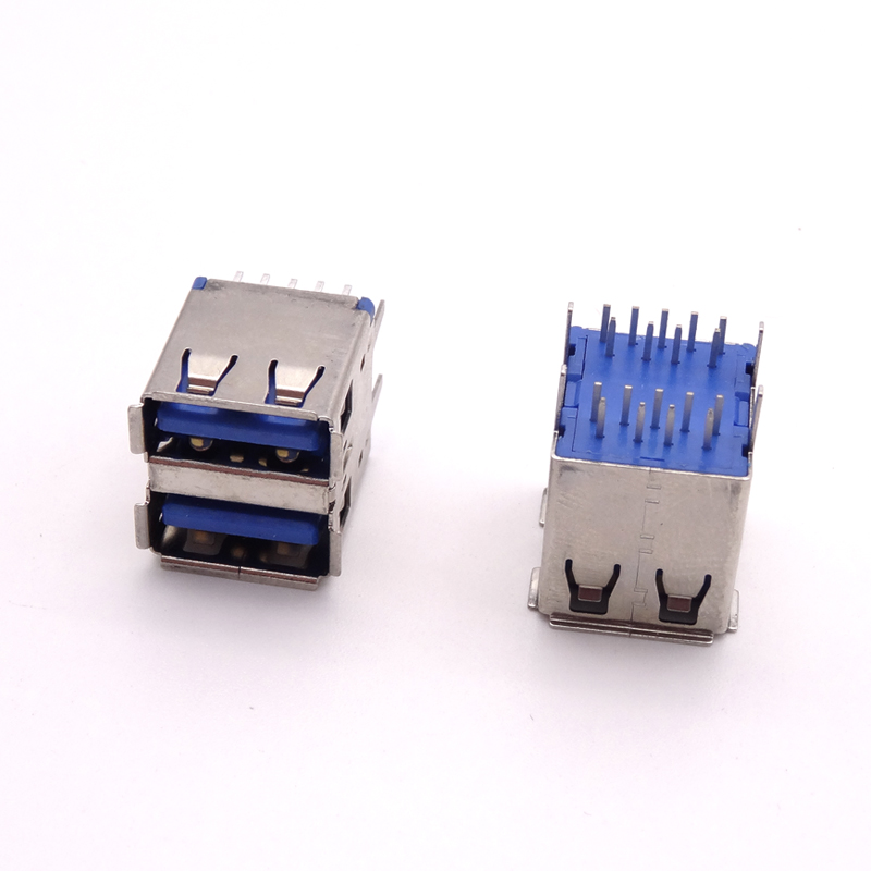 USB 3.0母座 雙層180度立插 直腳直插 卷邊