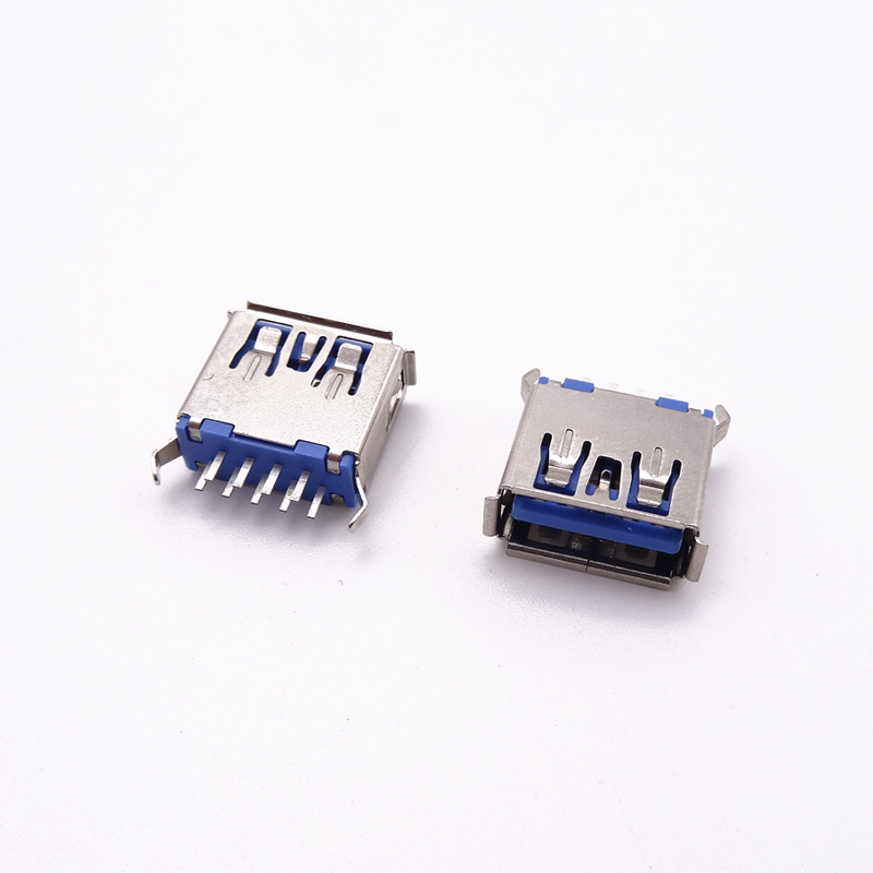 USB 3.0母座 短體11.5直插母座 180度立插 彎腳卷邊 藍(lán)膠