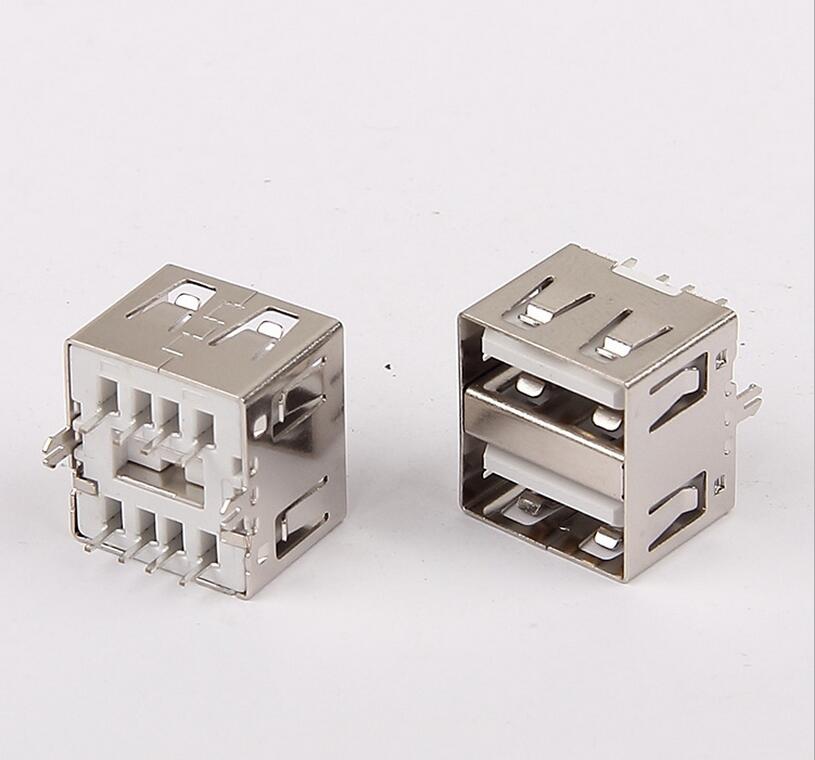 USB 2.0雙層母座 短體10.0直插雙層USB 直邊白膠