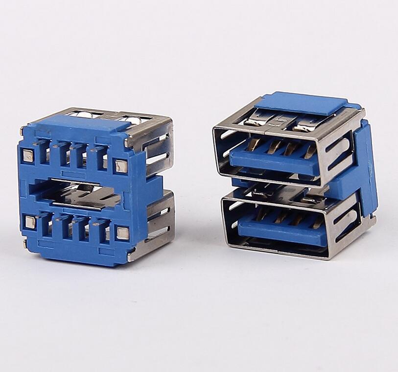USB 2.0雙層母座 180度直插短體10.5H 分體式直邊