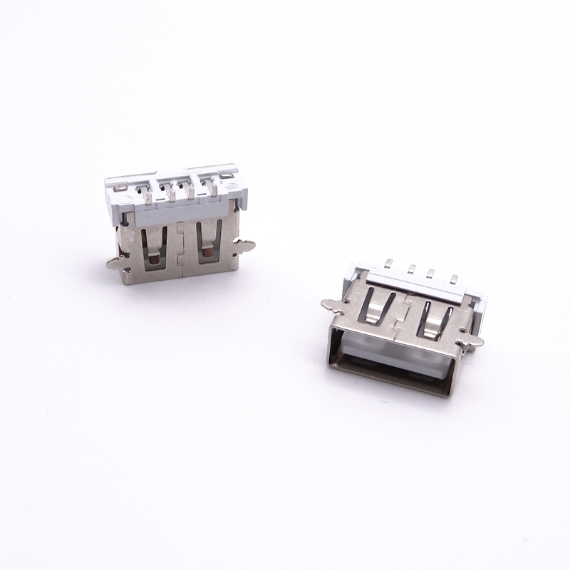USB 2.0母座 短體10.6 前兩腳全貼4P母座 直邊 白膠