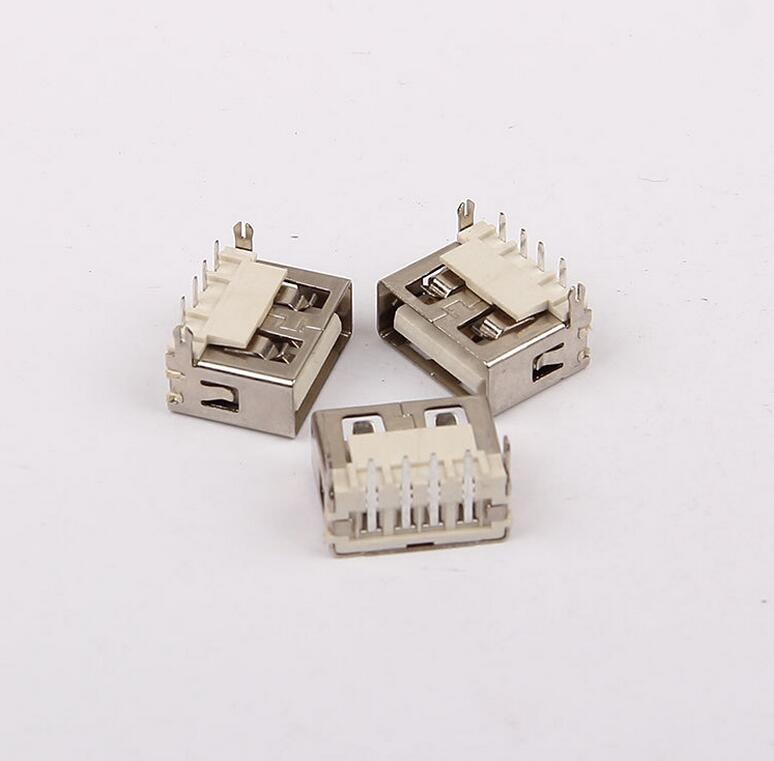 USB 2.0母座 短體10.0后兩腳魚(yú)叉腳插板 6.8H米黃膠LCP 直邊