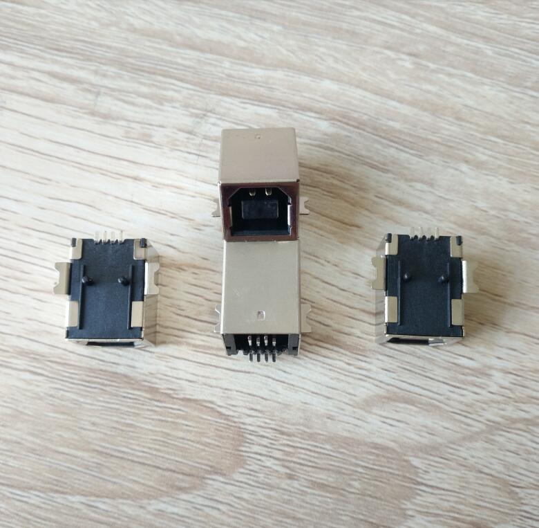 USB 2.0 BF母座 B母全貼 兩腳臥式 有柱 LCP黑膠